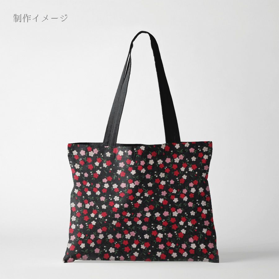 ポリジャガードちりめん生地 可憐な小桜(黒)10cm単位 切り売り |生地