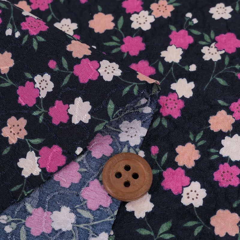 ポリジャガードちりめん生地 可憐な小桜(濃紺)10cm単位 切り売り ポリエステルチリメンジャカード和調プリント 巾着・和小物に
