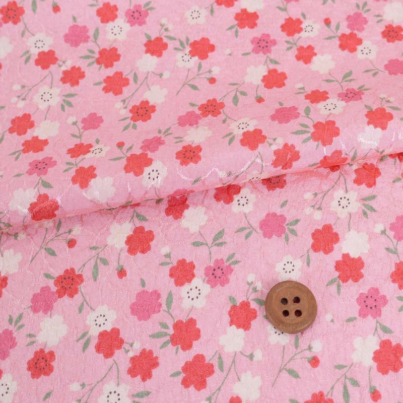 ポリジャガードちりめん生地 可憐な小桜(ピンク)10cm単位 切り売り ポリエステル洗える縮緬 SEVENBERRY 可愛い和柄小花プリント