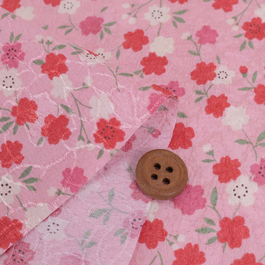 ポリジャガードちりめん生地 可憐な小桜(ピンク)10cm単位 切り売り