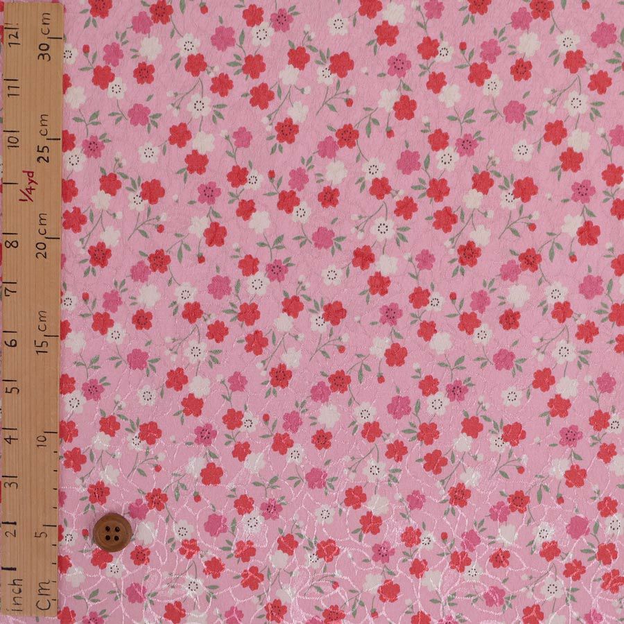 ポリジャガードちりめん生地 可憐な小桜(ピンク)10cm単位 切り売り