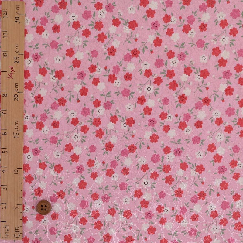 ポリジャガードちりめん生地 可憐な小桜(ピンク)10cm単位 切り売り ポリエステル洗える縮緬 SEVENBERRY 可愛い和柄小花プリント