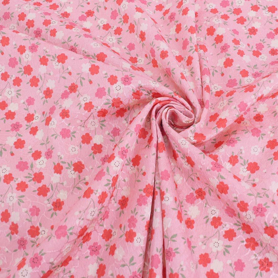 ポリジャガードちりめん生地 可憐な小桜(ピンク)10cm単位 切り売り