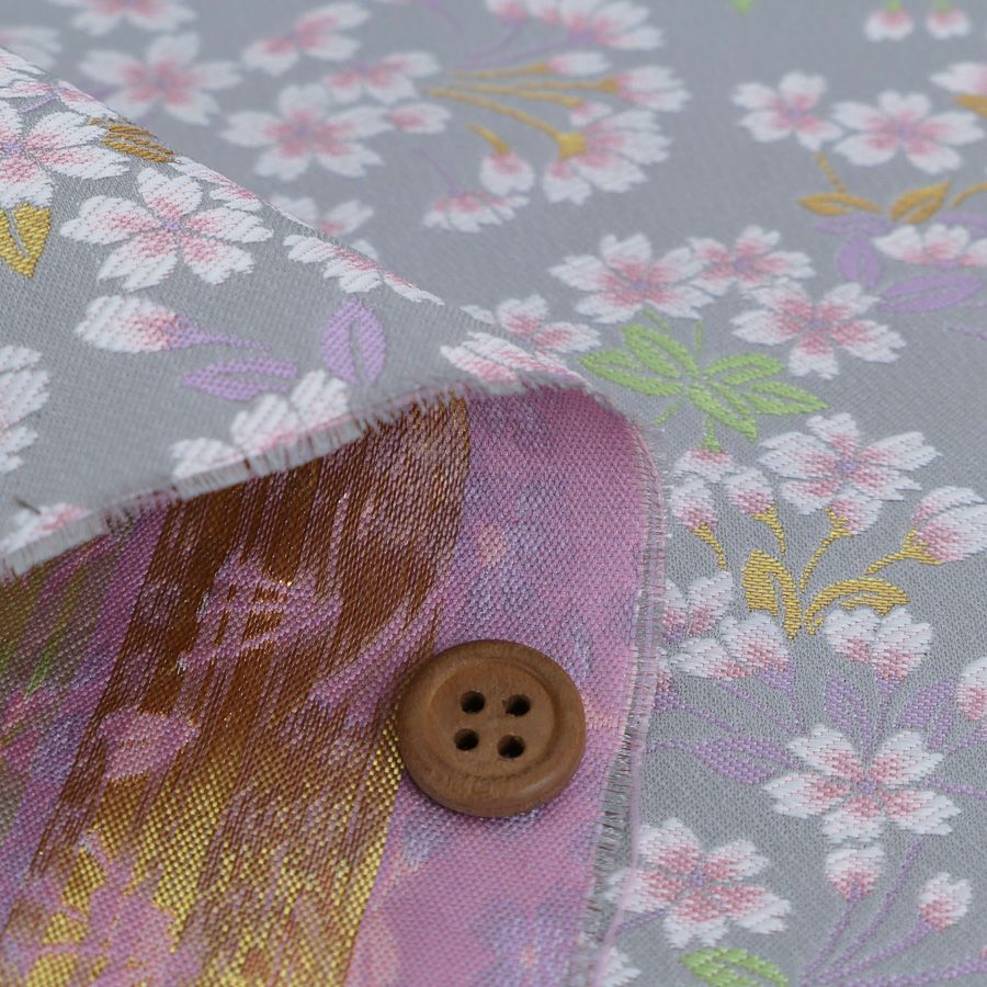 金襴生地(金らん) 花のころ(薄ねず) 10cm単位 切り売り |生地 和柄