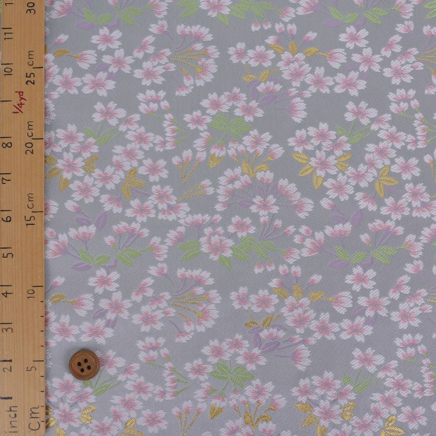 金襴生地(金らん) 花のころ(薄ねず) 10cm単位 切り売り 薄いグレー地の繊細な桜模様 ライトグレイ桜柄西陣織きんらん