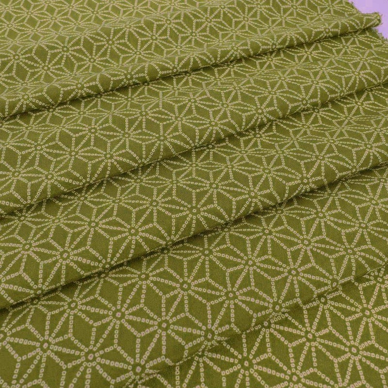 古布調一越ちりめん かのこ麻の葉(抹茶色) 10cm単位 切り売り 麻の葉文様チリメン 麻の葉模様伝統柄 モスグリーン つまみ細工に