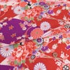 古布再現ちりめん生地 華絵巻 (赤) 10cm単位 切り売り 鮮やかな彩りの手芸用和柄布 ちりめん細工や和雑貨作りに最適
