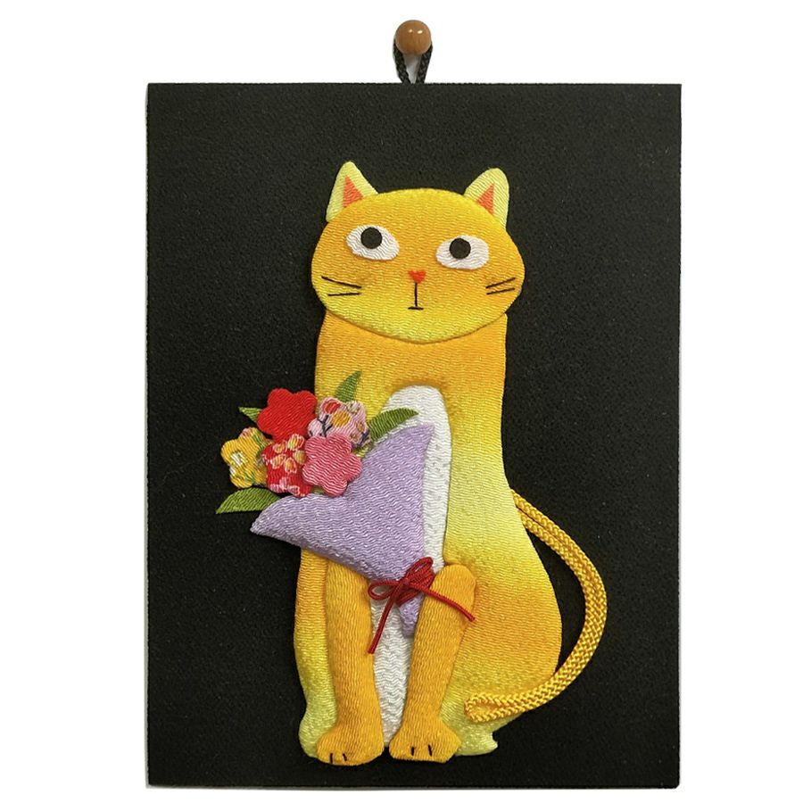 猫8匹押絵　縁起物額装 手芸キット 愛しの猫たち 押絵の壁掛け・花束トラ猫 |生地 和柄/和布