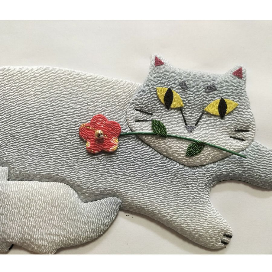 手芸キット 愛しの猫たち 押絵の壁掛け・花一輪モフ猫 |生地 和柄/和布