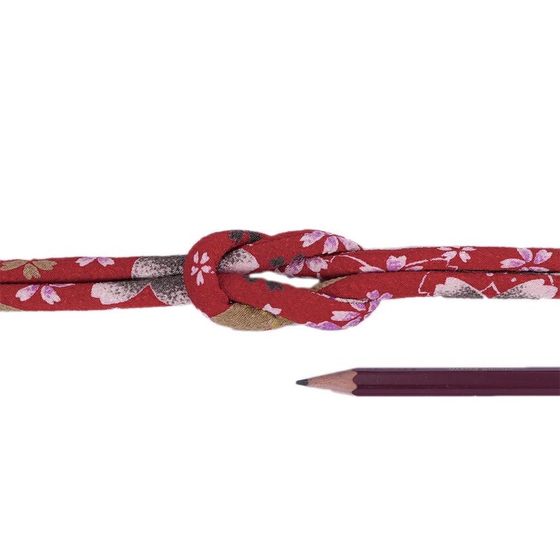 ちりめん丸ひも・柄・8ミリ(実寸約8-10ミリ) 桜祭・赤 10cm単位 切り売り 和モダンコード 和風紐 可愛い花柄のひも 華やか桜柄 太い紐和調