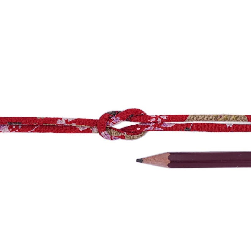 ちりめん丸ひも・柄・2ミリ(実寸約3ミリ) 桜祭・赤 10cm単位 切り売り 和風紐細め クラフト用 布製ひも 和柄コード桜柄 華やかな花柄