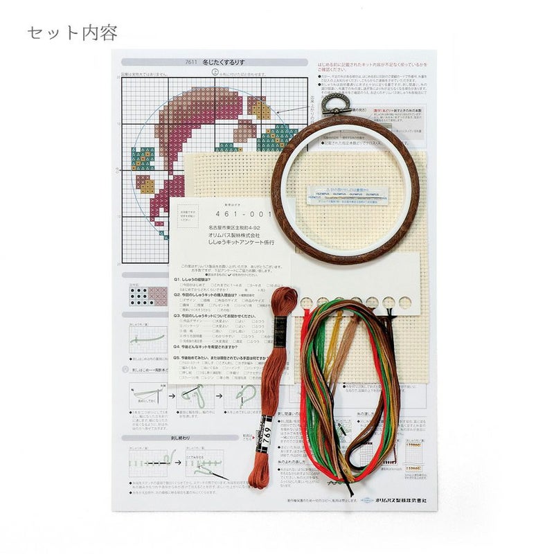 かんたんクロスステッチキット 冬じたくするりす 冬支度するリス 初心者向け刺繍簡単キット 夏休み課題にも