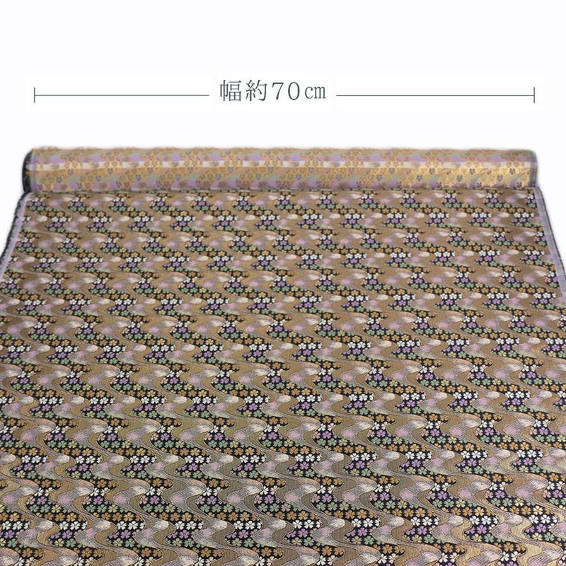 金襴生地(金らん) 花しぐれ流水文様(黒) 10cm単位 切り売り 西陣織きんらん化繊 和風生地伝統柄 和調花柄 雑貨衣装向き 黒金