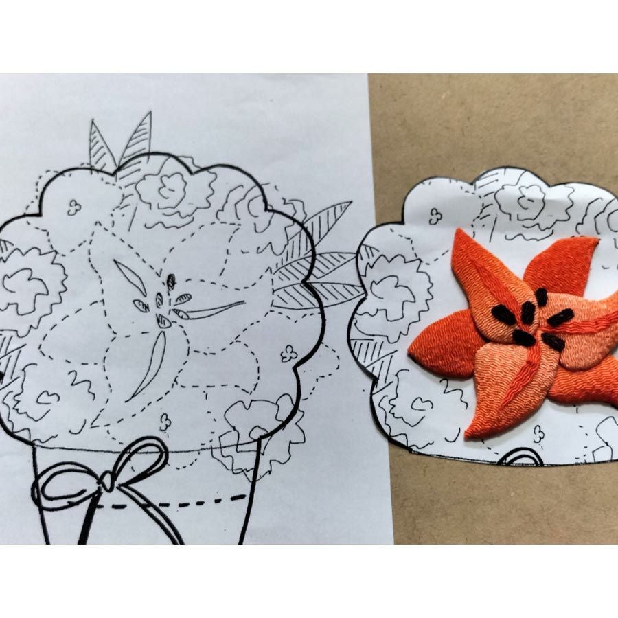押絵キット 暑中見舞いの花籠 |生地 和柄/和布/ちりめん手芸通販布がたり