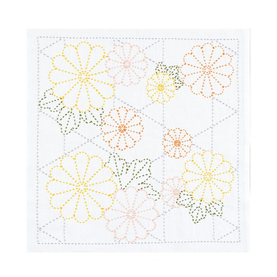 刺し子キット 花ふきん 重陽の菊かごめ |生地 和柄/和布/ちりめん手芸