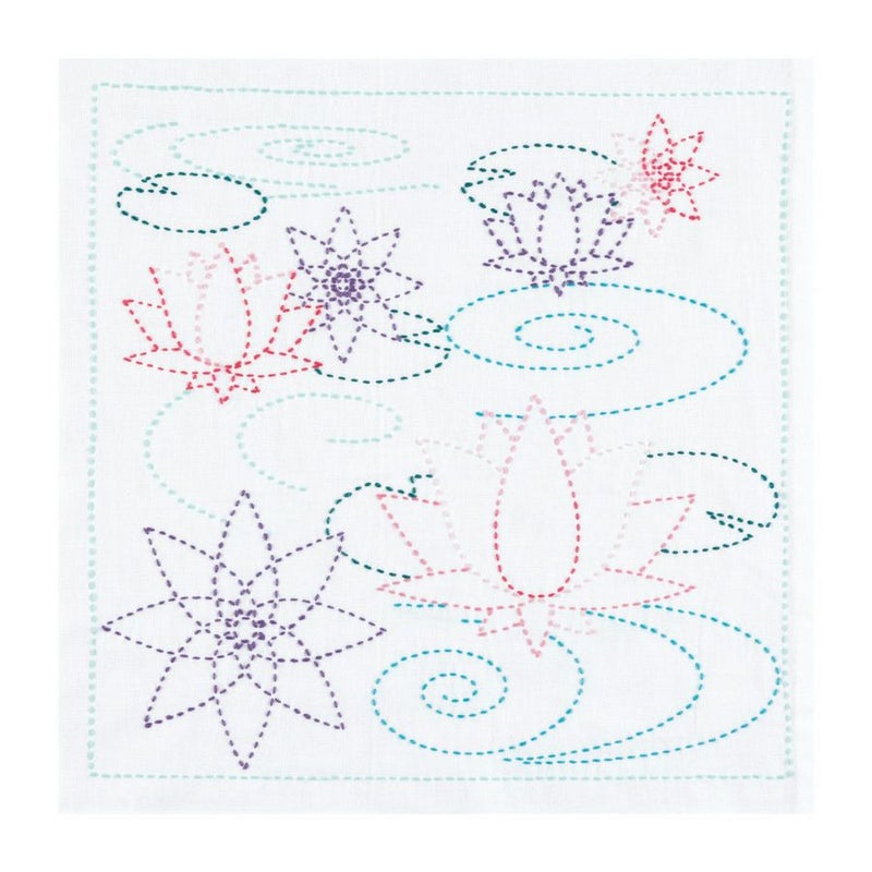 刺し子キット 花ふきん 水面の蓮 刺子ふきんキット 初心者OK 簡単夏のクラフト 手作り 夏休みに
