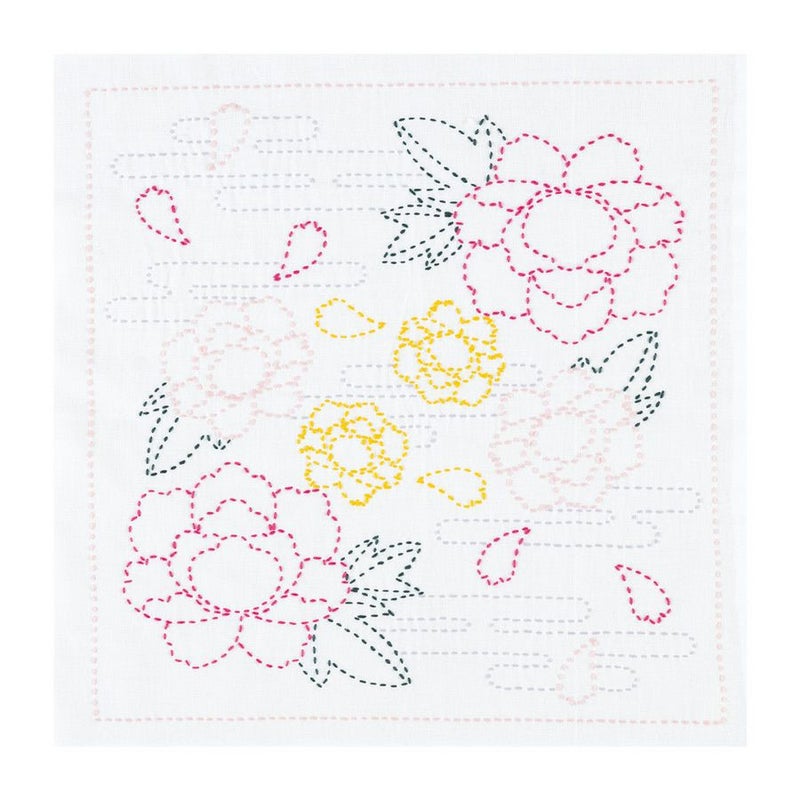 刺し子キット 花ふきん 春霞の牡丹 刺子キット初心者向き さしこ布巾制作セット ぼたんの花