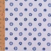 和柄コットン生地 丸しぼりの菊花柄 (白に藍) 10cm単位 切り売り 唐松絞り柄 からまつしぼりプリント 藍染め風 セブンベリー木綿