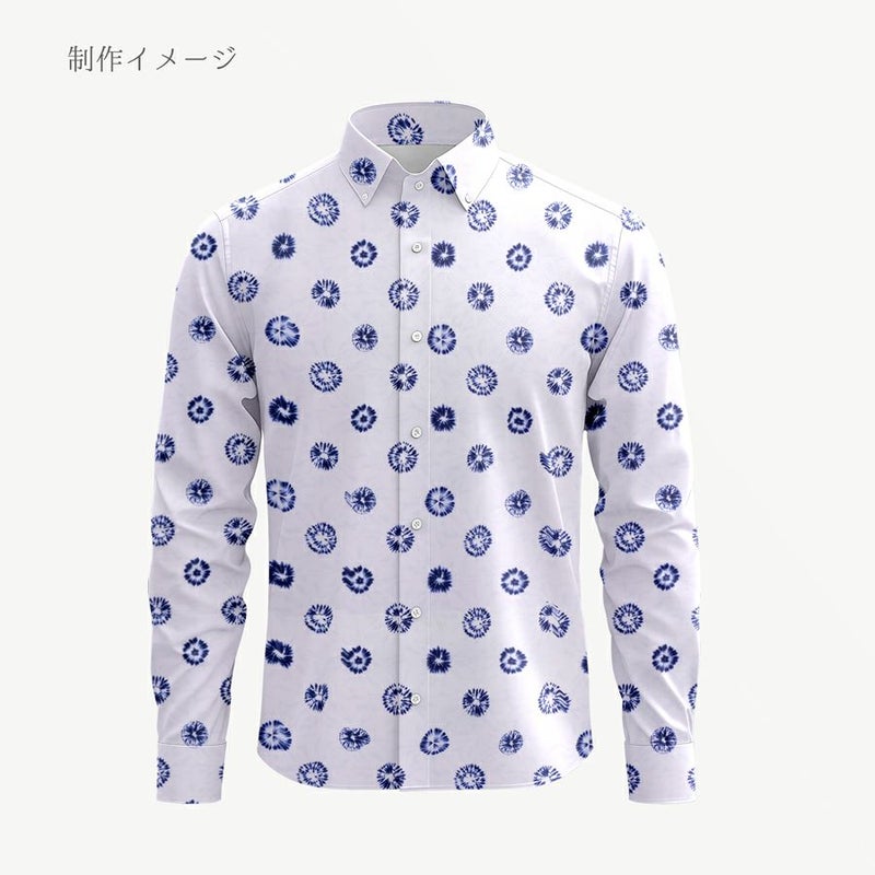 和柄コットン生地 丸しぼりの菊花柄 (白に藍) 10cm単位 切り売り 唐松絞り柄 からまつしぼりプリント 藍染め風 セブンベリー木綿