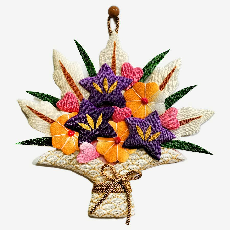押絵キット 健康長寿 祝いの花籠 |生地 和柄/和布/ちりめん手芸通販布