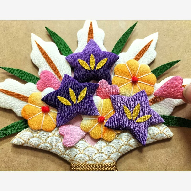 押絵キット 健康長寿 祝いの花籠 和風クラフトキット ちりめん押し絵簡単 敬老の日プレゼント