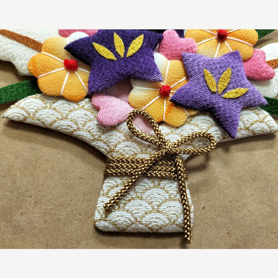押絵キット 健康長寿 祝いの花籠 |生地 和柄/和布/ちりめん手芸通販布