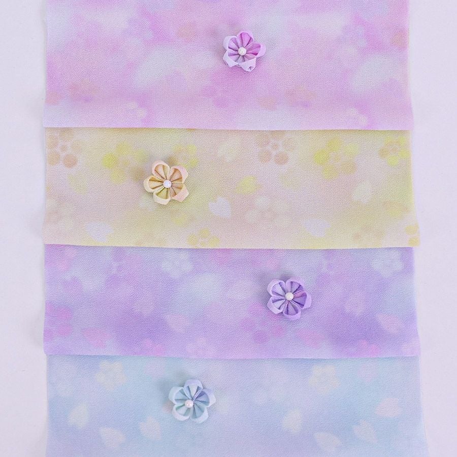 一越ちりめん生地 春花かげろう4色セット 約34×25cm つまみ細工向き布地ぼかし柄 薄手つまみやすいひとこしちりめん