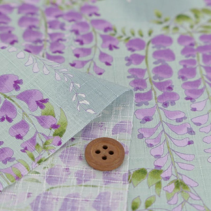 和柄コットン生地 藤の花(ミントグリーン) 10cm単位 切り売り 和モダン花柄布地 コットンこばやし藤の花文様 浴衣甚平生地女性