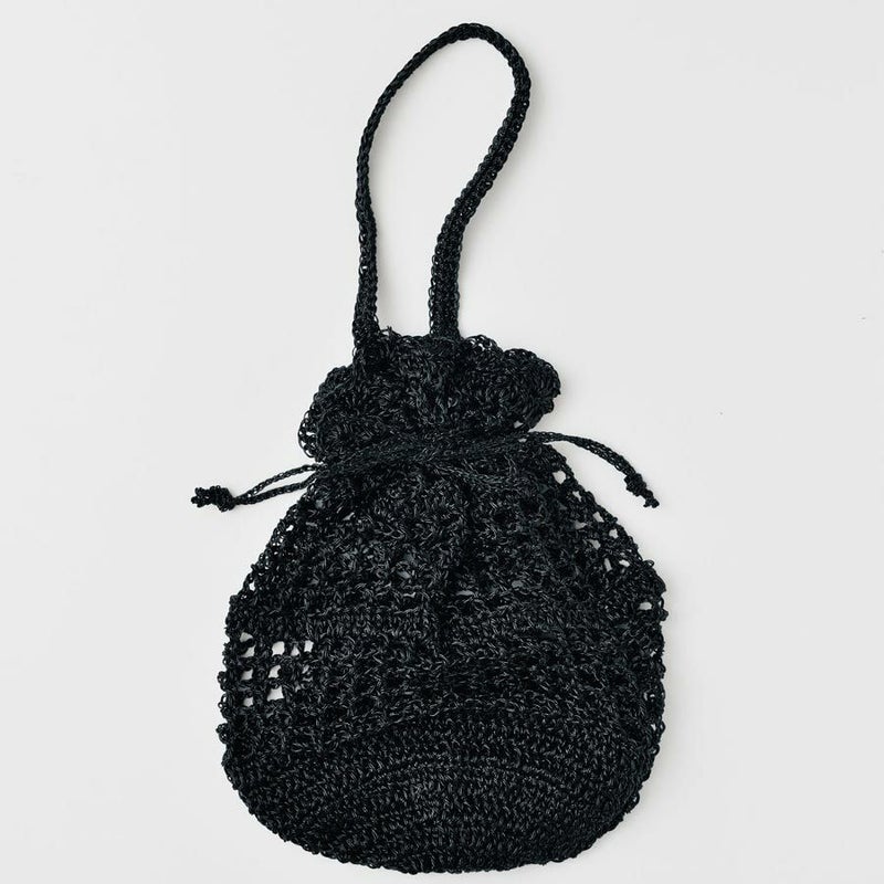 キット・メタリックコードで編む巾着バッグ(ブラック) ハンドメイドニット巾着 メタリックフリーコード編み物キット