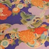 一越ちりめん生地 疋田雲に鶴と菊(紫苑色) 10cm単位 切り売り ひとこしちりめん 薄手縮緬 古典柄 伝統柄 鶴柄 吉祥文様 手芸用