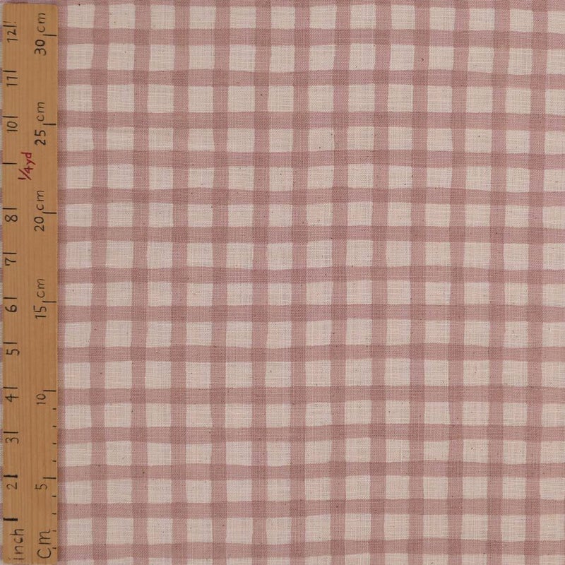 麻みたいなコットン生地 チェック柄 (ダスティピンク) 10cm単位 切り売り 大人カワイイチェック柄リネンライクコットン ピンクアーモンド