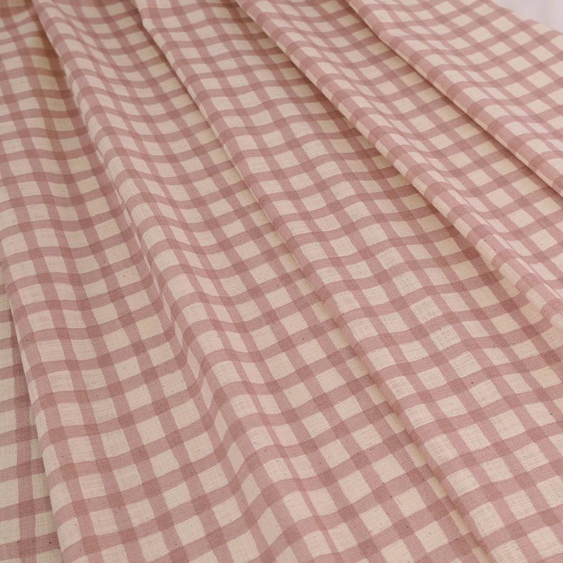 麻みたいなコットン生地 チェック柄 (ダスティピンク) 10cm単位 切り売り 大人カワイイチェック柄リネンライクコットン ピンクアーモンド