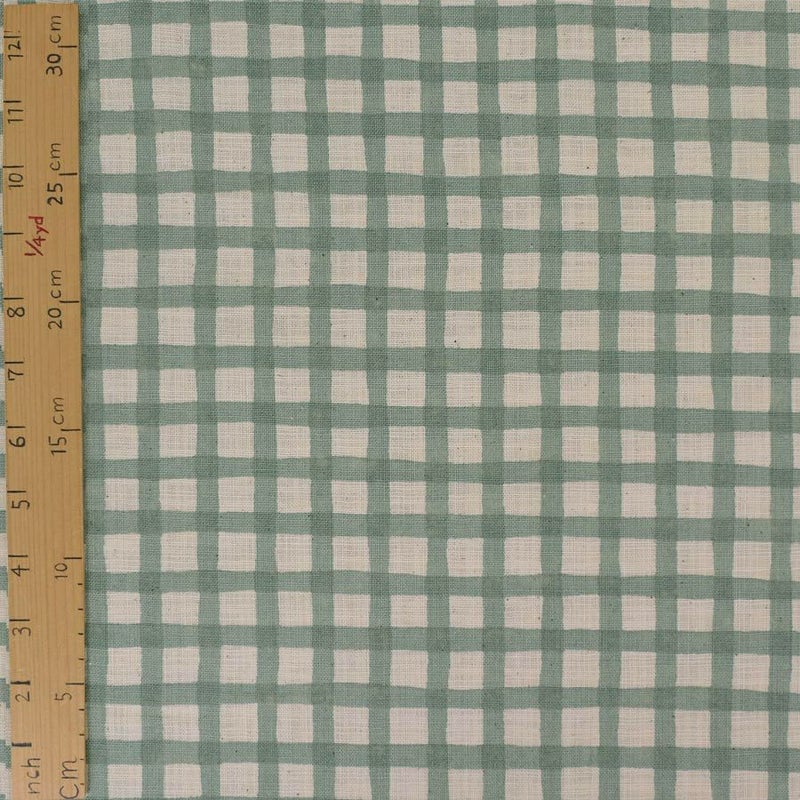 麻みたいなコットン生地 チェック柄 (ミントグリーン) 10cm単位 切り売り ミントブルーチェック模様 ナチュラルリネンライクスラブ服地