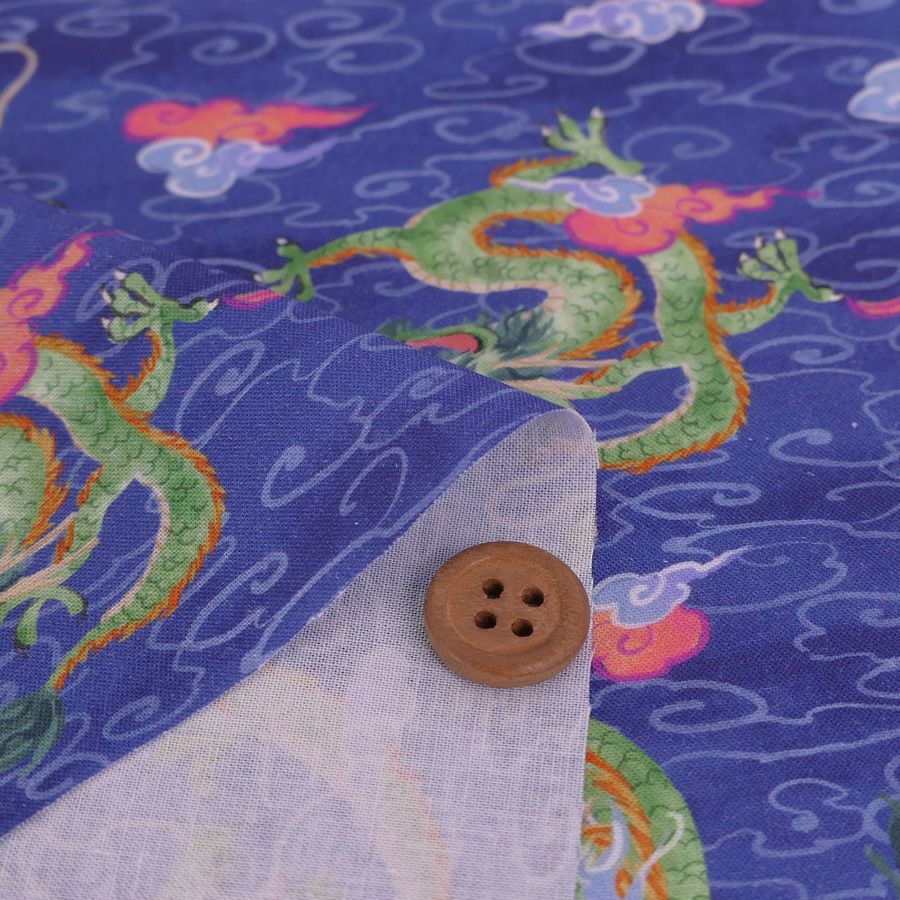 和柄コットン生地 雲海の龍(青) 10cm単位 切り売り |生地 和柄/和布