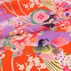 一越ちりめん生地 花孔雀(オレンジ) 10cm単位 切り売り