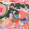 一越ちりめん生地 花孔雀(深緑) 10cm単位 切り売り