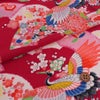 一越ちりめん生地 鶴に扇(深紅) 10cm単位 切り売り