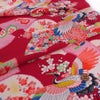 一越ちりめん生地 鶴に扇(深紅) 10cm単位 切り売り