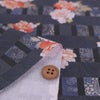 和柄コットン生地 変わり格子に牡丹(グレー) 10cm単位 切り売り