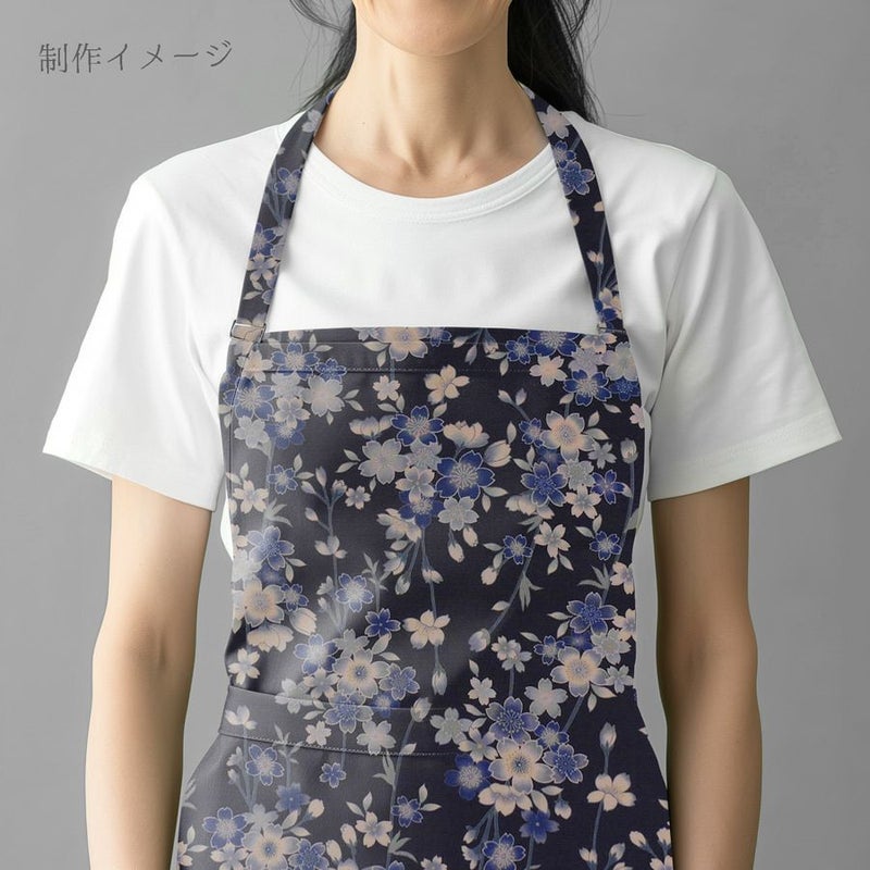 和柄コットン生地 藍染め調しだれ桜(藍) 10cm単位 切り売り