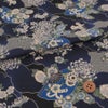  和柄コットン生地 藍染め調雲海に菊と扇(藍) 10cm単位 切り売り