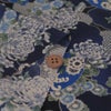  和柄コットン生地 藍染め調雲海に菊と扇(藍) 10cm単位 切り売り