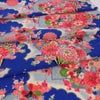 一越ちりめん生地 扇に菊と牡丹(青) 10cm単位 切り売り
