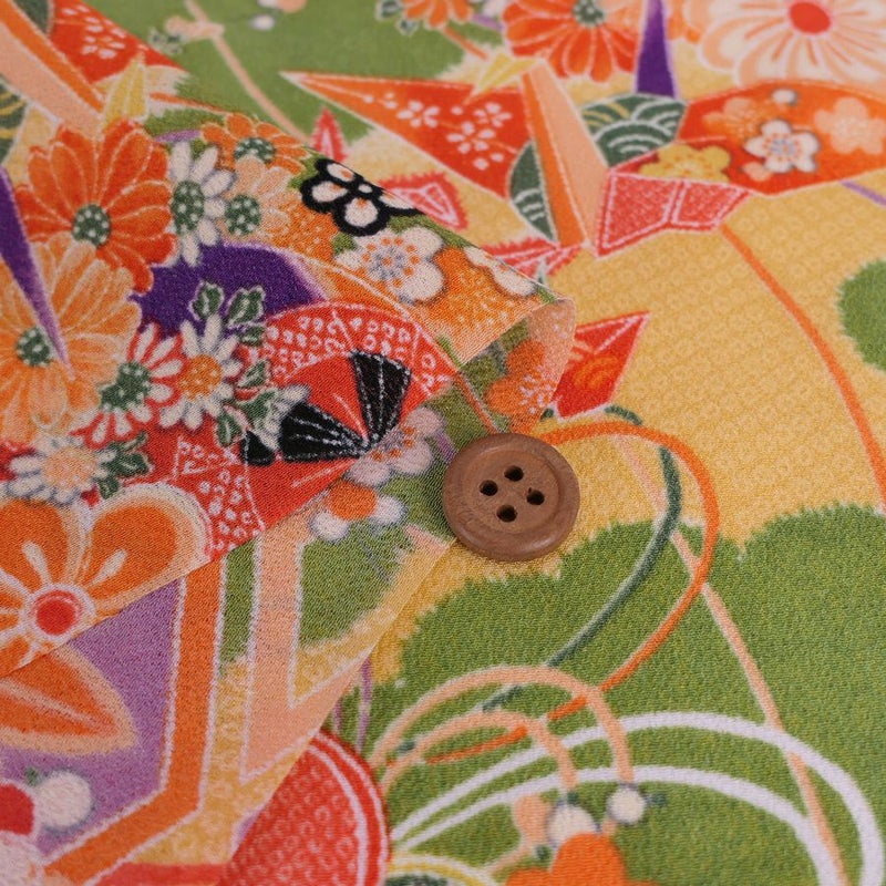 一越ちりめん生地 折鶴古典文様(きみどり/たまご色) 10cm単位 切り売り