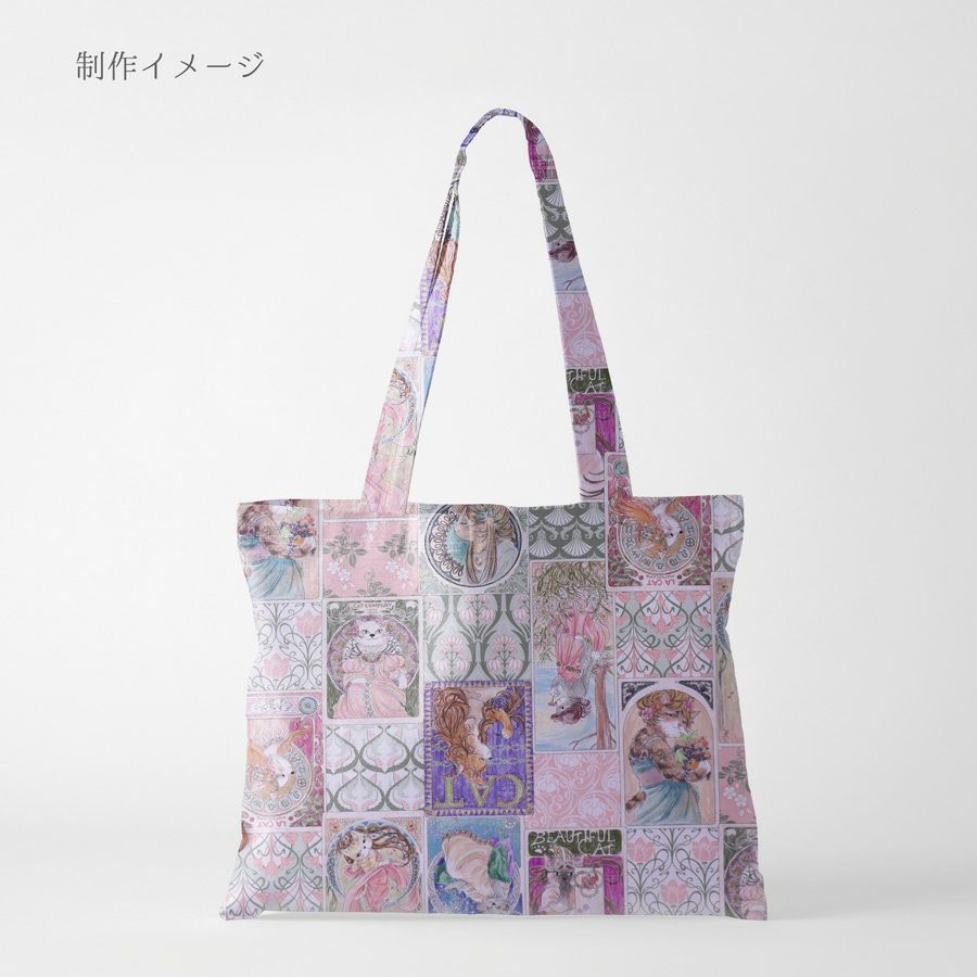 コットン生地 ミュシャ風ねこ柄(ピンク系) 10cm単位 切り売り |生地 和