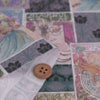 コットン生地 ミュシャ風ねこ柄(グレー系)