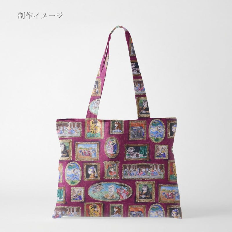  コットン生地 猫たちの名画ギャラリー(ボルドー) 10cm単位 切り売り