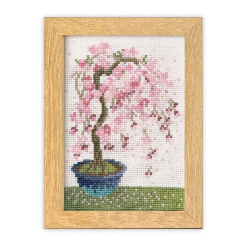 クロスステッチキット 12ヶ月の盆栽・3月 枝垂れ桜 フレーム付