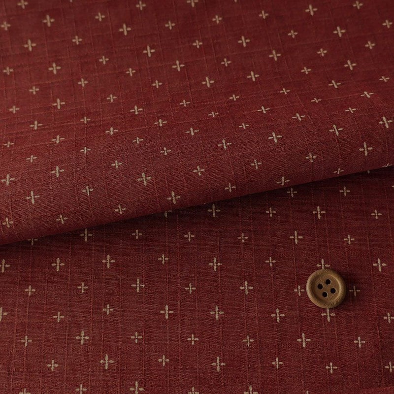 和柄コットン生地 十字刺し子柄(赤れんが) 160cm幅 10cm単位 切り売り