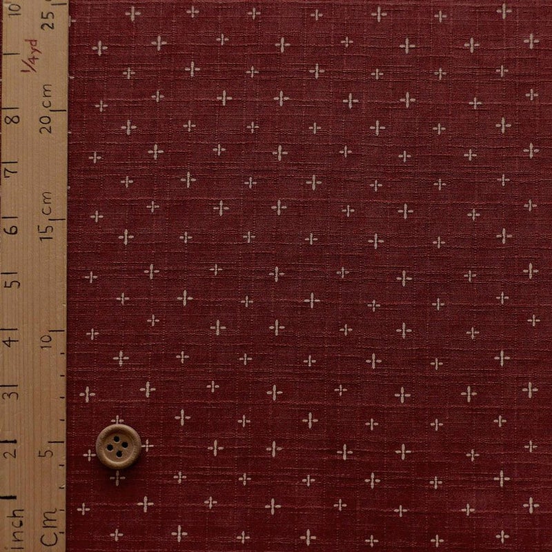 和柄コットン生地 十字刺し子柄(赤れんが) 160cm幅 10cm単位 切り売り